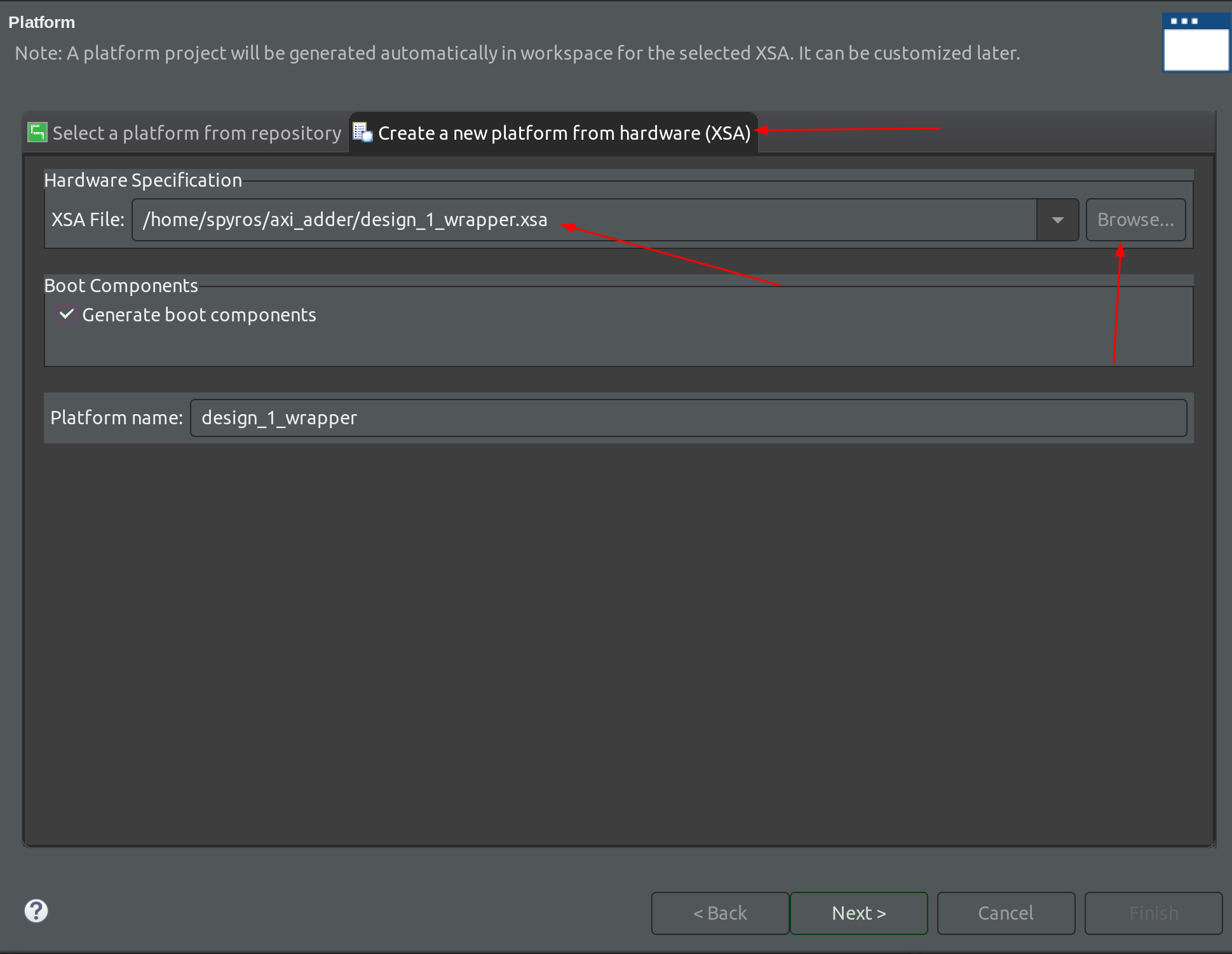 Create XSA platform
