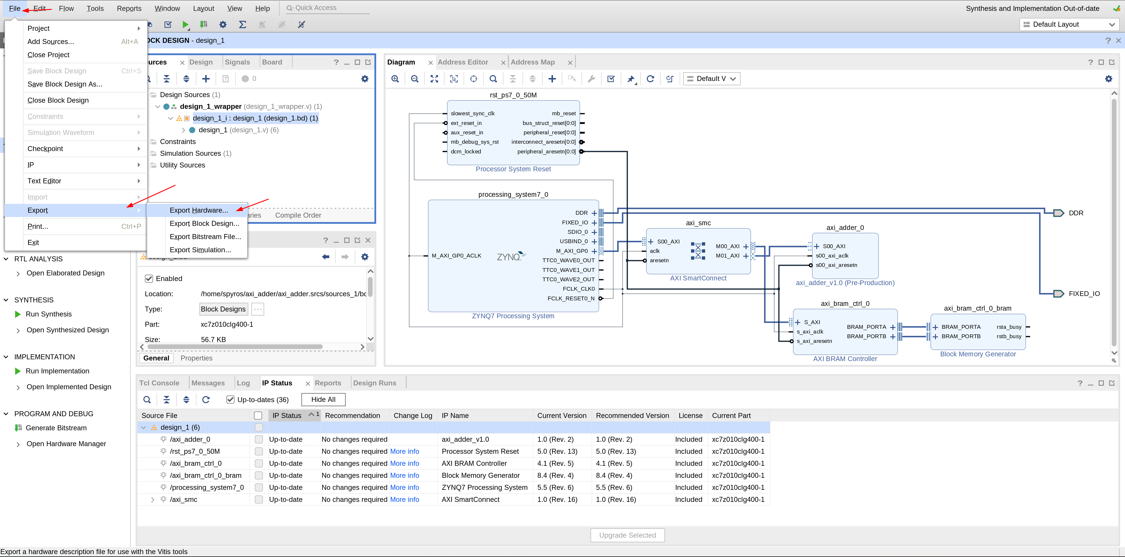 Export XSA file